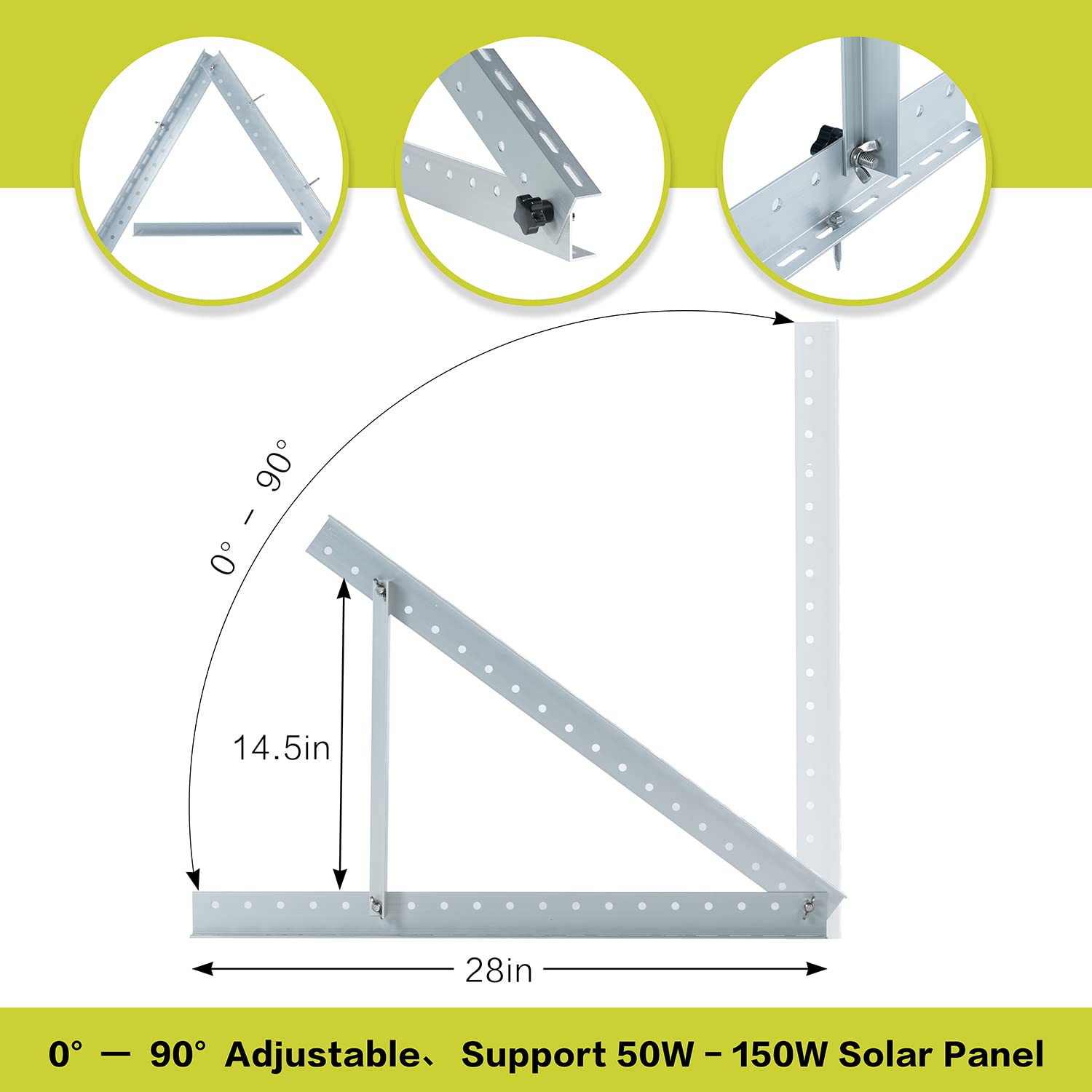 JJN 28" Adjustable Solar Panel Brackets Tilt Solar Panels Mounting Bracket 0 to 90° Adjust Panel Mount Brackets with Foldable Tilt Legs for RV Boat Any Flat Install