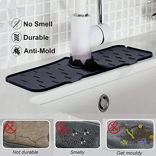 Kitchen Sink Splash Guard, Silicone Faucet Handle Drip Catcher Mat, Sink Splash Drain Drying Pad Behind Faucet, for Kitchen & Bathroom Countertop Protector (Black)