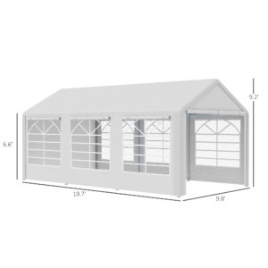 Outsunny 10' x 20' Heavy Duty Party Tent & Carport with Removable Sidewalls and Double Doors, Large Canopy Tent, Sun Shade Shelter, for Parties, Wedding, Outdoor Events, BBQ, White