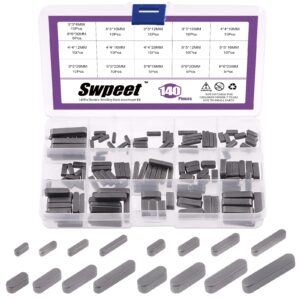 swpeet 140pcs 16 sizes carbon steel 3mm 4mm 5mm 6mm round ended feather key parallel drive shaft keys set key stock assortment for fasteners mechanical industry