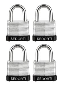sedorti laminated steel padlock set, 1-1/4" wide body, small heavy duty locker lock, keyed alike padlocks, lock for gym locker, luggage, suitcase, baggage, toolbox, case, pack of 4