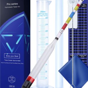 Hydrometer Test Kit, Triple Scale Alcohol Tester Hydrometer for Wine, Beer, Kombucha & Mead, Wine Making Kit, (ABV Tester, Brix, Specific Gravity Hydrometer) + Hydrometer Test Jar for Home Brewing Kit