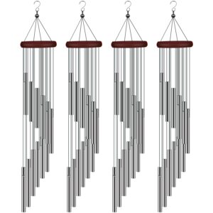 4 pack wind chimes for outside, sympathy wind chimes outdoor clearance with 12 aluminum alloy tubes and hook, memorial wind chimes gift decoration for home, patio, garden, outdoor