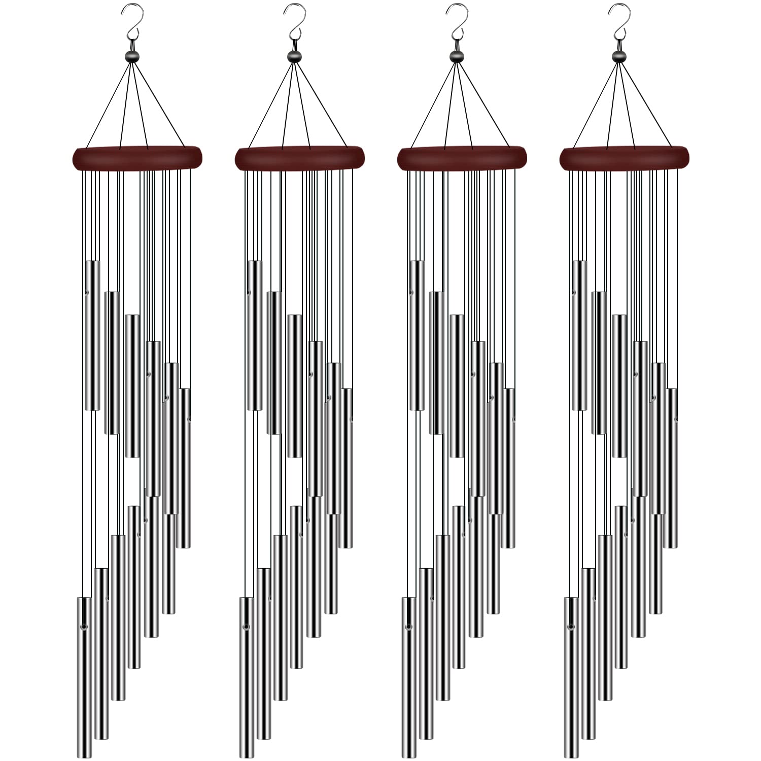 4 Pack Wind Chimes for Outside, Sympathy Wind Chimes Outdoor Clearance with 12 Aluminum Alloy Tubes and Hook, Memorial Wind Chimes Gift Decoration for Home, Patio, Garden, Outdoor