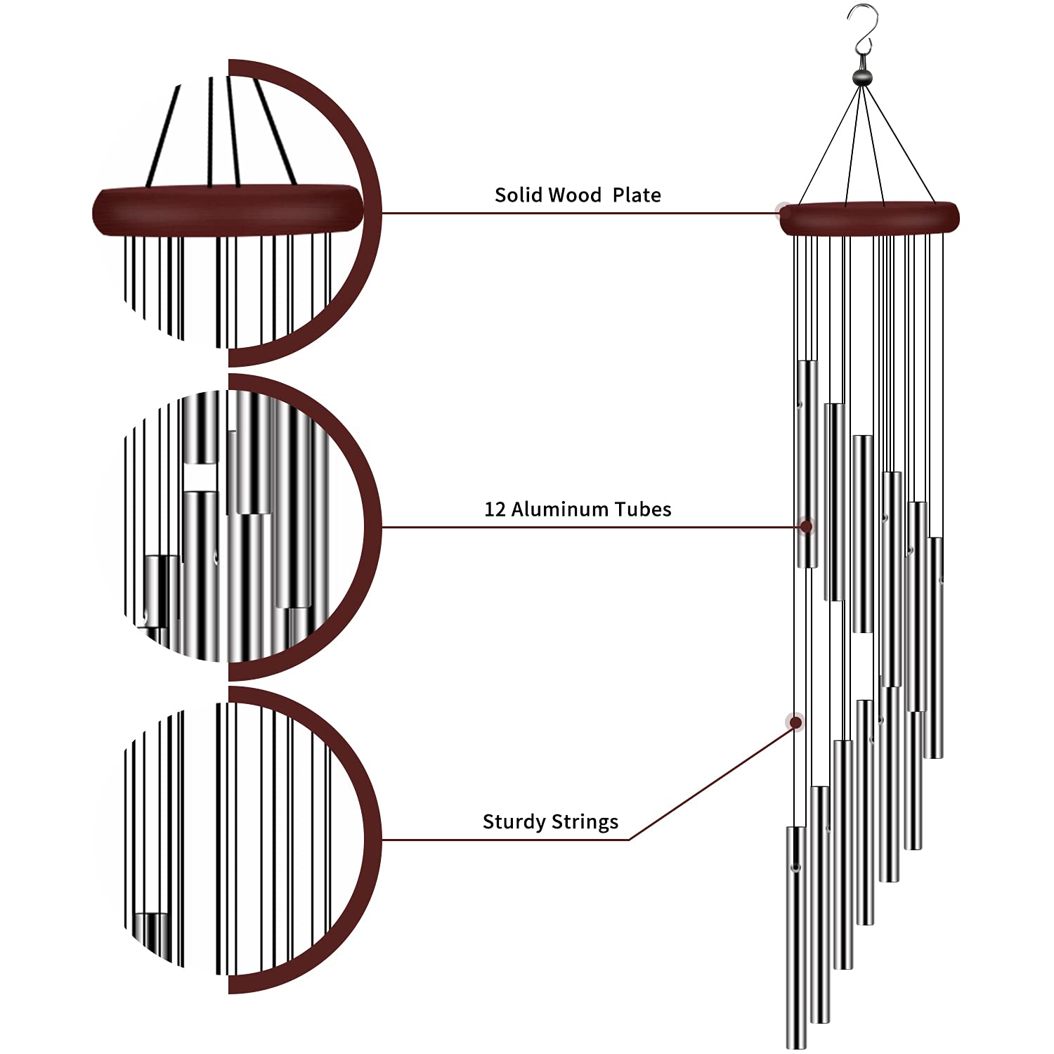 4 Pack Wind Chimes for Outside, Sympathy Wind Chimes Outdoor Clearance with 12 Aluminum Alloy Tubes and Hook, Memorial Wind Chimes Gift Decoration for Home, Patio, Garden, Outdoor