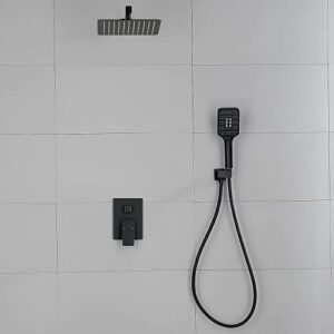 DIFEINI Shower Faucet Set Matte Black Shower System with 10 Inches Stainless Steel Rainfall Shower Head Pressure Balance Rough-in Valve Trim Kit Shower Fixture Combo Set,6012B