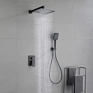 DIFEINI Shower Faucet Set Matte Black Shower System with 10 Inches Stainless Steel Rainfall Shower Head Pressure Balance Rough-in Valve Trim Kit Shower Fixture Combo Set,6012B