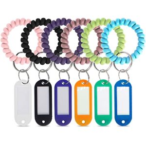 hisuper 6pcs spiral keychain with key tags key ring bracelet spring spiral stretch coil wristband key chain for sauna gym pool id badge and outdoor sports car multicolor