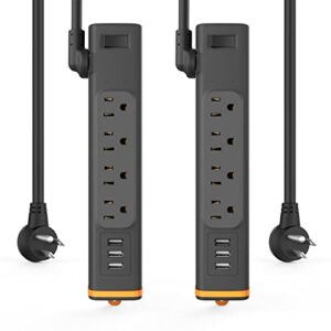 power strips surge protectors 【2 pack】 6-foot long black outlets surge protector outlet flat plug with 3 usb ports 4 outlet extender 900j overload protection 1875w/15a total 5v/3a black
