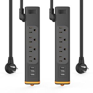 Power Strips Surge Protectors 【2 Pack】 6-Foot Long Black Outlets Surge Protector Outlet Flat Plug with 3 USB Ports 4 Outlet Extender 900J Overload Protection 1875W/15A Total 5V/3A Black