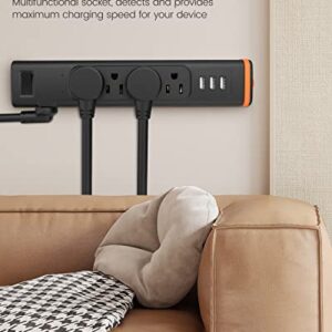 Power Strips Surge Protectors 【2 Pack】 6-Foot Long Black Outlets Surge Protector Outlet Flat Plug with 3 USB Ports 4 Outlet Extender 900J Overload Protection 1875W/15A Total 5V/3A Black