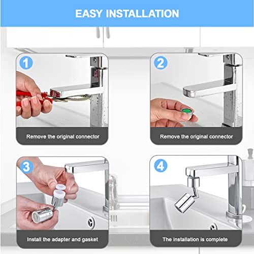 FATEE 2 Packs 720 Degree Swivel Sink Faucet Aerator, Kitchen Sink Aerators, Faucet Attachment with 2 Water Outlet Mode, Universal Rotating Faucet for Kitchen/Bathroom Face, Eye, Wash and Gargle