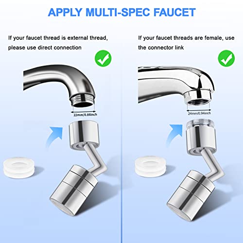 FATEE 2 Packs 720 Degree Swivel Sink Faucet Aerator, Kitchen Sink Aerators, Faucet Attachment with 2 Water Outlet Mode, Universal Rotating Faucet for Kitchen/Bathroom Face, Eye, Wash and Gargle