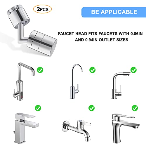 FATEE 2 Packs 720 Degree Swivel Sink Faucet Aerator, Kitchen Sink Aerators, Faucet Attachment with 2 Water Outlet Mode, Universal Rotating Faucet for Kitchen/Bathroom Face, Eye, Wash and Gargle