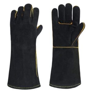 hh sports leather welding gloves,heat/fire resistant,mitts for forged, tig,mig,bbq,oven,grill,fireplace,baking,furnace,stove,pot holder,welder,animal handling glove.black - 16 inches