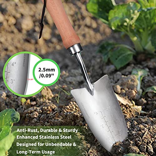 Garden Tools, 3 Pieces Heavy Duty Gardening Tools Set, 20Cr13 Stainless Steel Hand Tools with Wooden Handle, Including Trowel, Transplanter, Hand Fork with Gift Box