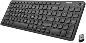 arteck 2.4g wireless keyboard ultra slim full size keyboard with numeric keypad and media hotkey for computer/desktop/pc/laptop/surface/smart tv and windows 10/8/ 7 built-in rechargeable battery