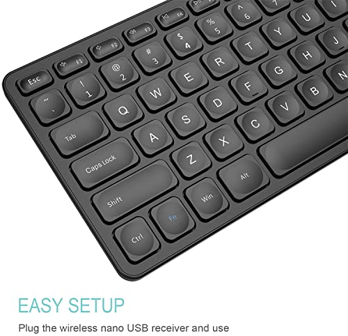 Arteck 2.4G Wireless Keyboard Ultra Slim Full Size Keyboard with Numeric Keypad and Media Hotkey for Computer/Desktop/PC/Laptop/Surface/Smart TV and Windows 10/8/ 7 Built-in Rechargeable Battery