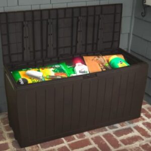 Keter 71 Gallons Gallon Water Resistant Lockable Deck Box with Wheels in Dark Brown