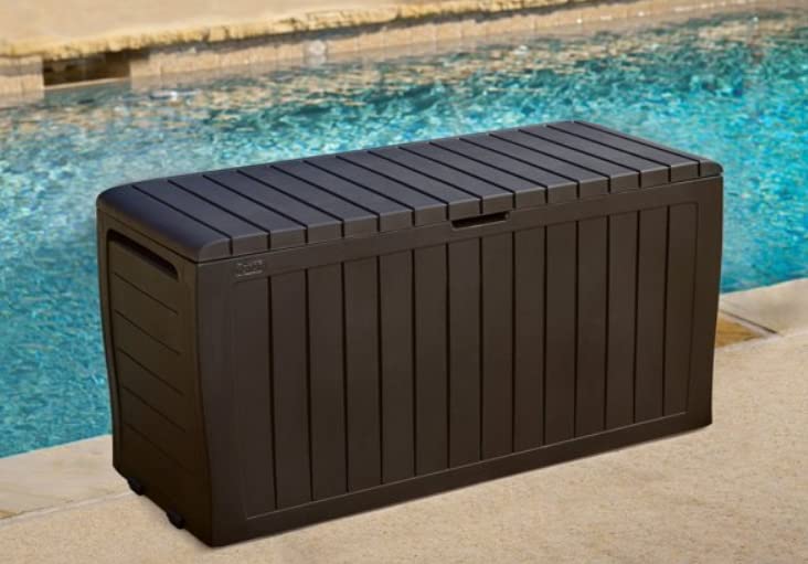 Keter 71 Gallons Gallon Water Resistant Lockable Deck Box with Wheels in Dark Brown