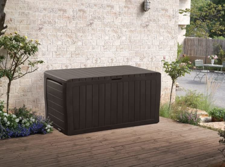 Keter 71 Gallons Gallon Water Resistant Lockable Deck Box with Wheels in Dark Brown