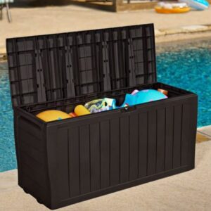 Keter 71 Gallons Gallon Water Resistant Lockable Deck Box with Wheels in Dark Brown