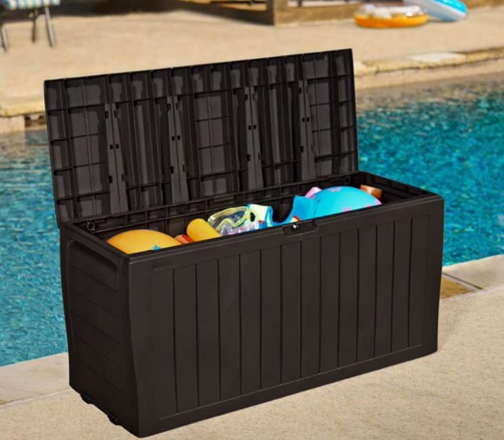 Keter 71 Gallons Gallon Water Resistant Lockable Deck Box with Wheels in Dark Brown