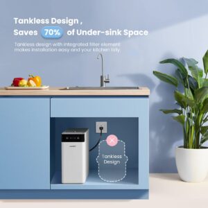 COMFEE' Reverse Osmosis System, 400 GPD, 1.5:1 Pure to Drain, Tankless RO System, NSF Standards, TDS Reduction, USA Tech Support, Under Sink Water Filter System with Brushed Nickel Faucet