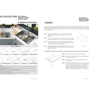 Le Bijou Collection 15 Inch Workstation Drop-in or Undermount 15 x15 Inch Single Bowl 18 Gauge Stainless Steel Handmade Kitchen & Bar Sink with Integrated Ledge and Accessories