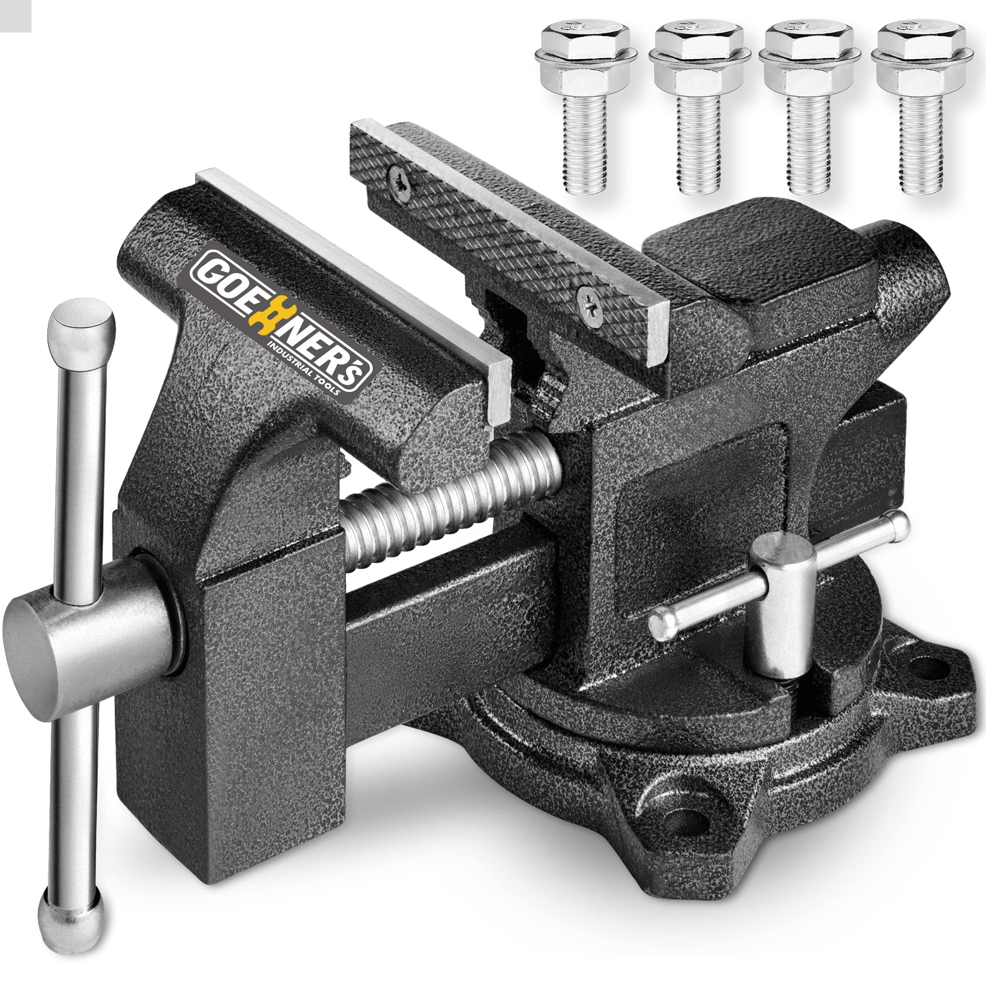 Bench Vise 4-1/2", Vice for Workbench with Heavy Duty Forged Steel Construction, Built-in Pipe Jaw, Swivel Base Table Vise for Woodworking, Home Workshop Use and DIY Jobs