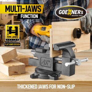 Bench Vise 4-1/2", Vice for Workbench with Heavy Duty Forged Steel Construction, Built-in Pipe Jaw, Swivel Base Table Vise for Woodworking, Home Workshop Use and DIY Jobs