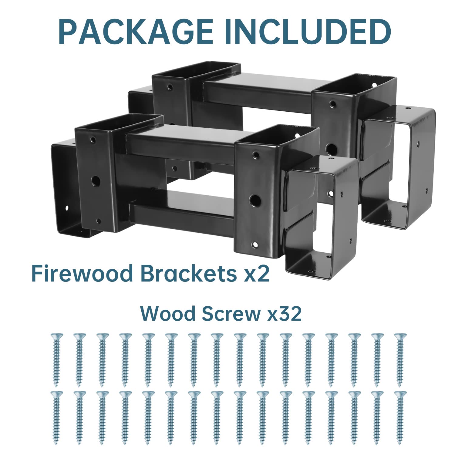 Highpro Firewood Rack Outdoor, Fire Wood Racks, Fire Log Holder Storage, Heavy Duty Steel Firewood Rack Bracket Kit for Outdoor Indoor Patio Deck Metal Log Holder with Screws, Black