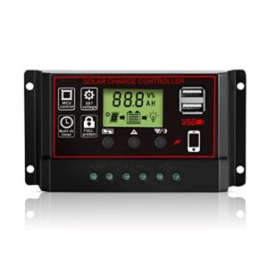 werchtay 60a solar charge controller 12v/ 24v pwm solar panel charge controller intelligent regulator with 5v dual usb port display adjustable parameter lcd display and timer setting on/off hours