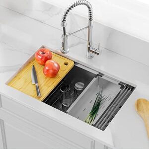 le bijou collection 30 inch workstation undermount 30 x19 inch single bowl 16 gauge stainless steel handmade kitchen sink with integrated ledge and accessories