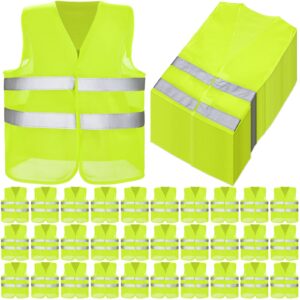 30 pack high visibility safety vest, reflective mesh security vest with high visibility silver strip for men women work cycling runner volunteer construction neon