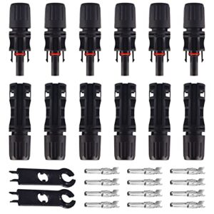 leehitech pv connector, male/female multi-contact solar panel cable connectors with 2 pack wrench, 1500v 30a ip67 waterproof 6 pairs (14~10 awg)