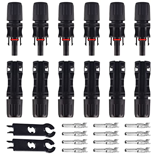 Leehitech PV Connector, Male/Female Multi-Contact Solar Panel Cable Connectors with 2 Pack Wrench, 1500V 30A IP67 Waterproof 6 Pairs (14~10 AWG)