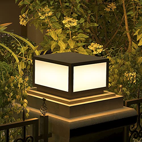 AILICIN Pillar Lamp Post Light, Tempered Glass Shade，Fence Deck Cap Light Lantern Column Lamp for Flat Surface Patio Garden Decoration with IP55 Waterproof E26 LED Bulb (Electric Powered)