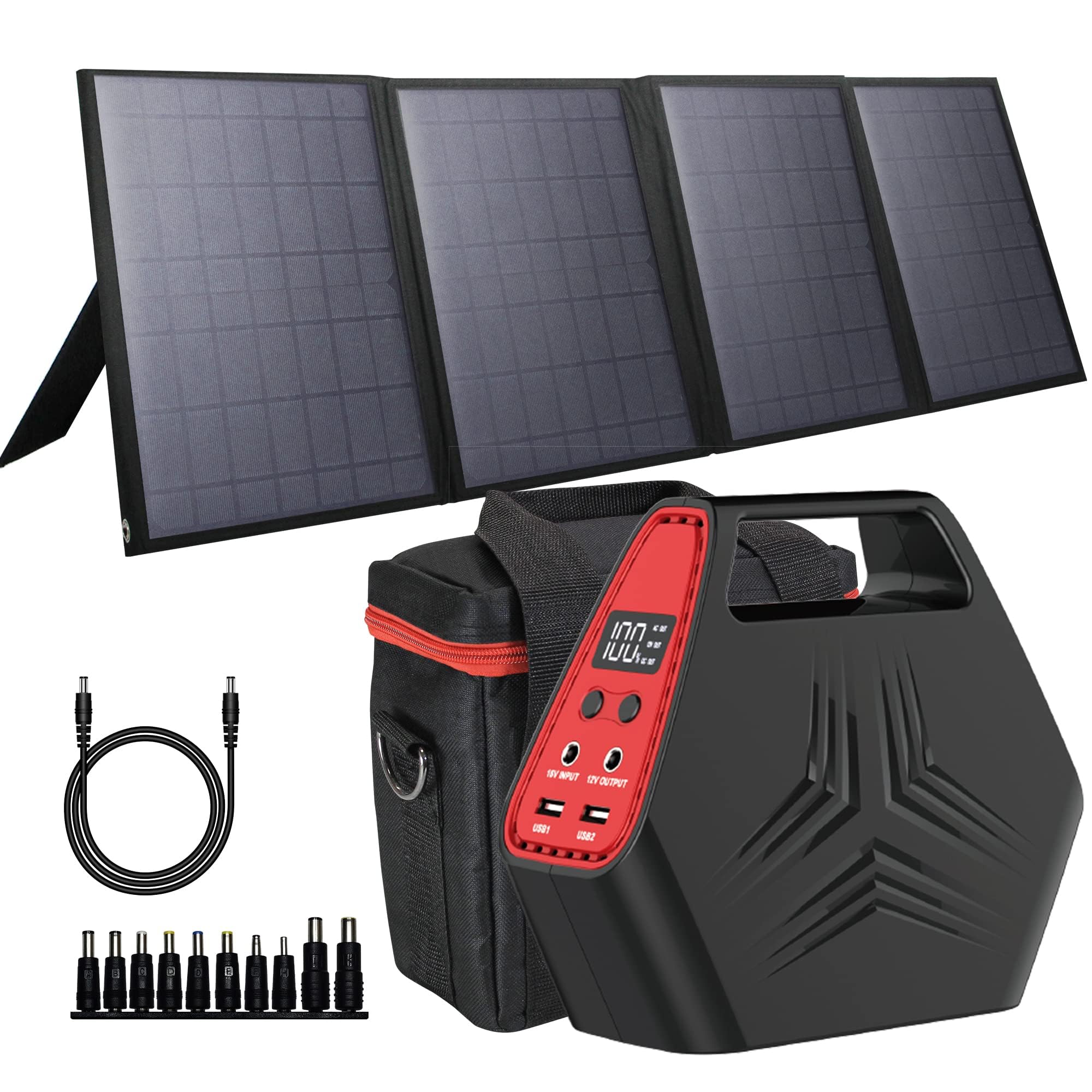 100W Portable Solar Generator, 40W Foldable Solar Charger with USB & 12-15V DC output, A Super Travel Portable Battery Pack/Power Station for Outdoors Camping RV Trip Travel Hunting Emergency Use