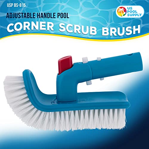 U.S. Pool Supply Professional Pool Step and Corner Cleaning Brush with Adjustable 180 Degree Handle Rotation - Curved End Bristles - Easily Scrub Sweep Clean Swimming Pools, Spas, Hot Tubs, Bathroom