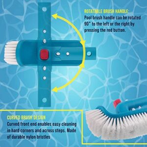 U.S. Pool Supply Professional Pool Step and Corner Cleaning Brush with Adjustable 180 Degree Handle Rotation - Curved End Bristles - Easily Scrub Sweep Clean Swimming Pools, Spas, Hot Tubs, Bathroom