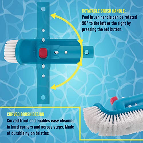 U.S. Pool Supply Professional Pool Step and Corner Cleaning Brush with Adjustable 180 Degree Handle Rotation - Curved End Bristles - Easily Scrub Sweep Clean Swimming Pools, Spas, Hot Tubs, Bathroom