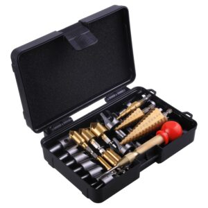 SHITIME 34 Pack Wood Working Chamfer Drilling Tools, 6 Countersink Drill Bit Set, 7 Counter Sinker Drill Bit Set, 8 Plug Cutters for Wood, 8 Drill Stop Bit Collar Set and 3 Step Drill Bits.