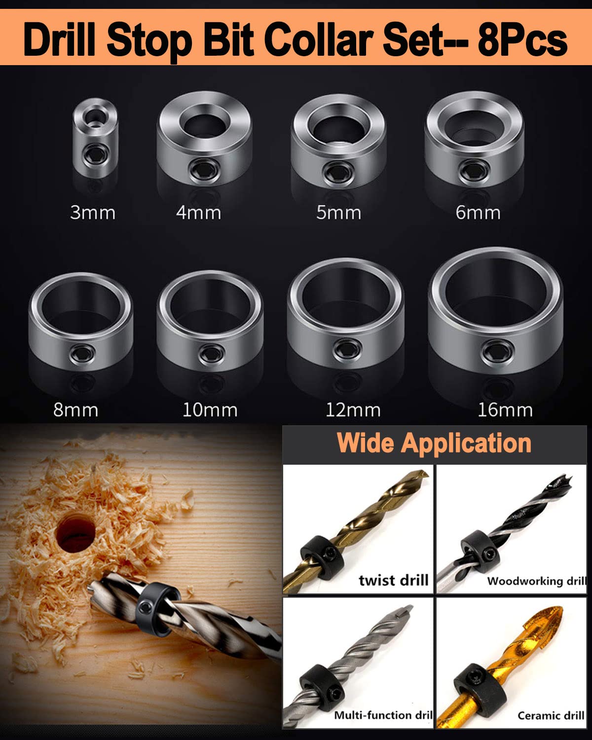 SHITIME 34 Pack Wood Working Chamfer Drilling Tools, 6 Countersink Drill Bit Set, 7 Counter Sinker Drill Bit Set, 8 Plug Cutters for Wood, 8 Drill Stop Bit Collar Set and 3 Step Drill Bits.