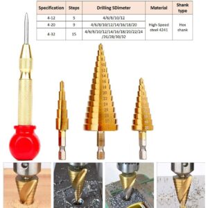 SHITIME 34 Pack Wood Working Chamfer Drilling Tools, 6 Countersink Drill Bit Set, 7 Counter Sinker Drill Bit Set, 8 Plug Cutters for Wood, 8 Drill Stop Bit Collar Set and 3 Step Drill Bits.