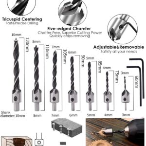 SHITIME 34 Pack Wood Working Chamfer Drilling Tools, 6 Countersink Drill Bit Set, 7 Counter Sinker Drill Bit Set, 8 Plug Cutters for Wood, 8 Drill Stop Bit Collar Set and 3 Step Drill Bits.