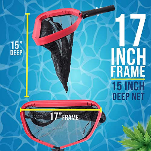 U.S. Pool Supply Professional Heavy Duty 17" Swimming Pool Leaf Skimmer Rake with Deep Double-Stitched Net Bag - Strong Aluminum Frame for Faster Cleaning & Easier Debris Pickup and Removal