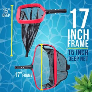 U.S. Pool Supply Professional Heavy Duty 17" Swimming Pool Leaf Skimmer Rake with Deep Net Bag - Strong Aluminum Frame for Faster Cleaning & Easier Debris Pickup and Removal