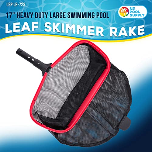 U.S. Pool Supply Professional Heavy Duty 17" Swimming Pool Leaf Skimmer Rake with Deep Net Bag - Strong Aluminum Frame for Faster Cleaning & Easier Debris Pickup and Removal