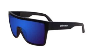 bomber saftey glasses for men and women, blue mirror safety lens, with matte black square frame and non slip foam lining, removable side shields included, z87 compliant - bz103bm